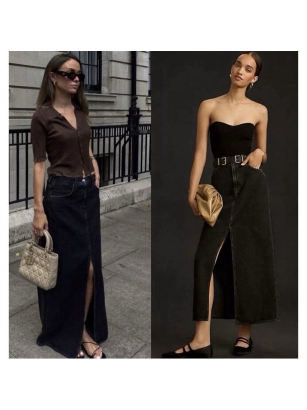 Agolde Leif Maxi Skirt Denim Front Slit Black Size 27 - Picture 8 of 10